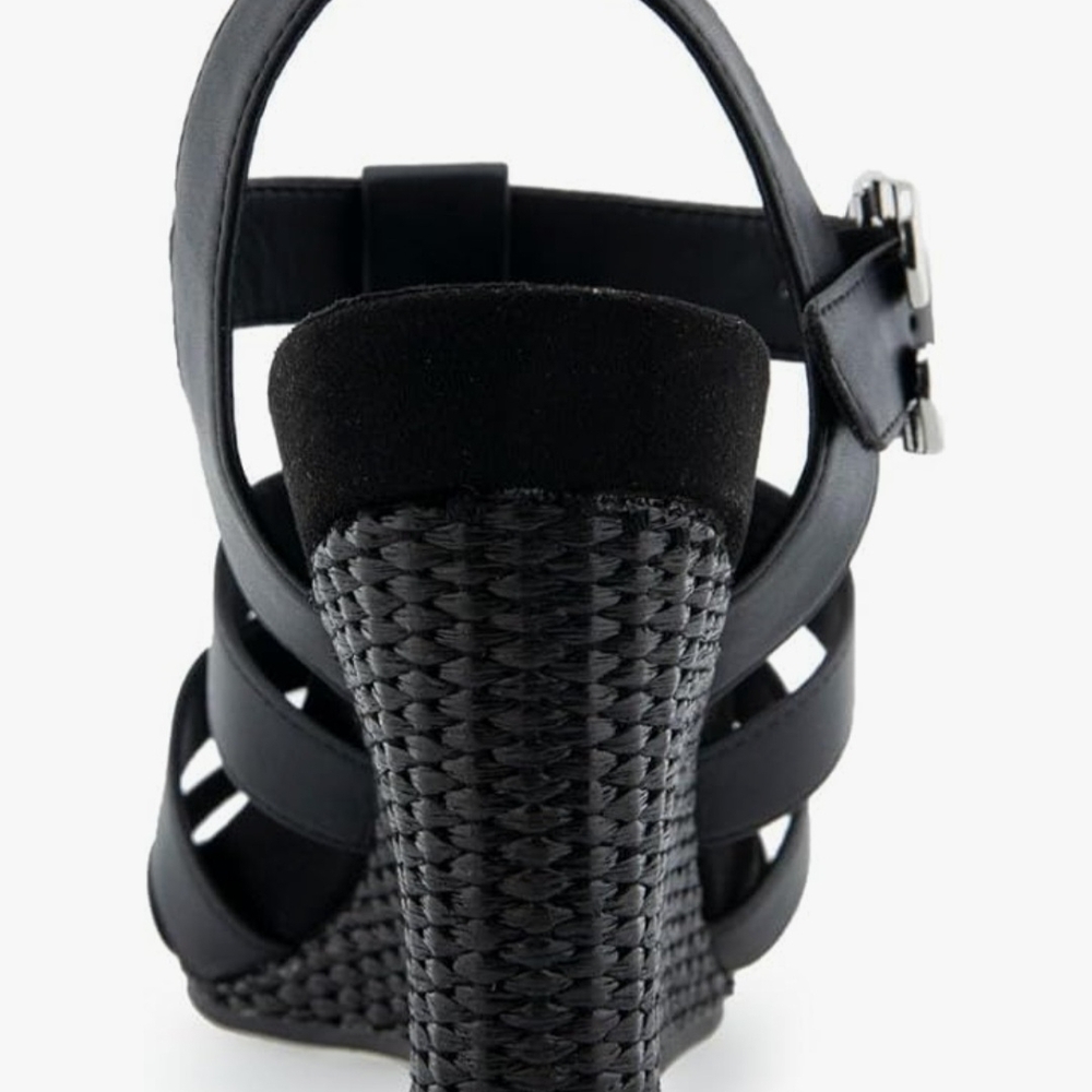 AEROSOLES Black Wedge Sandals with Strappy Design - Picture 4 of 9